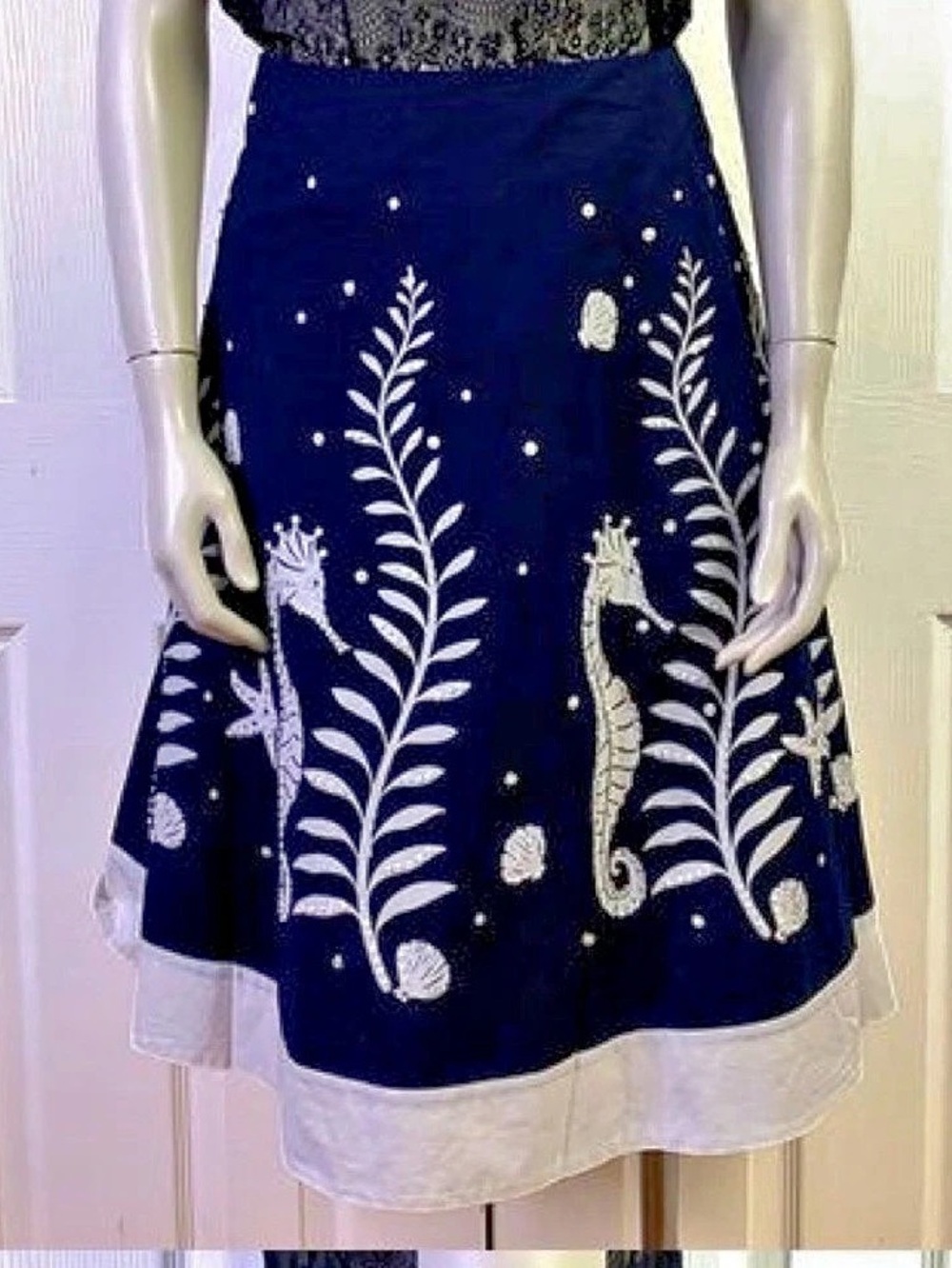 kate spade new york Seahorse Embellished A-Line Skirt Blue & White Size 6